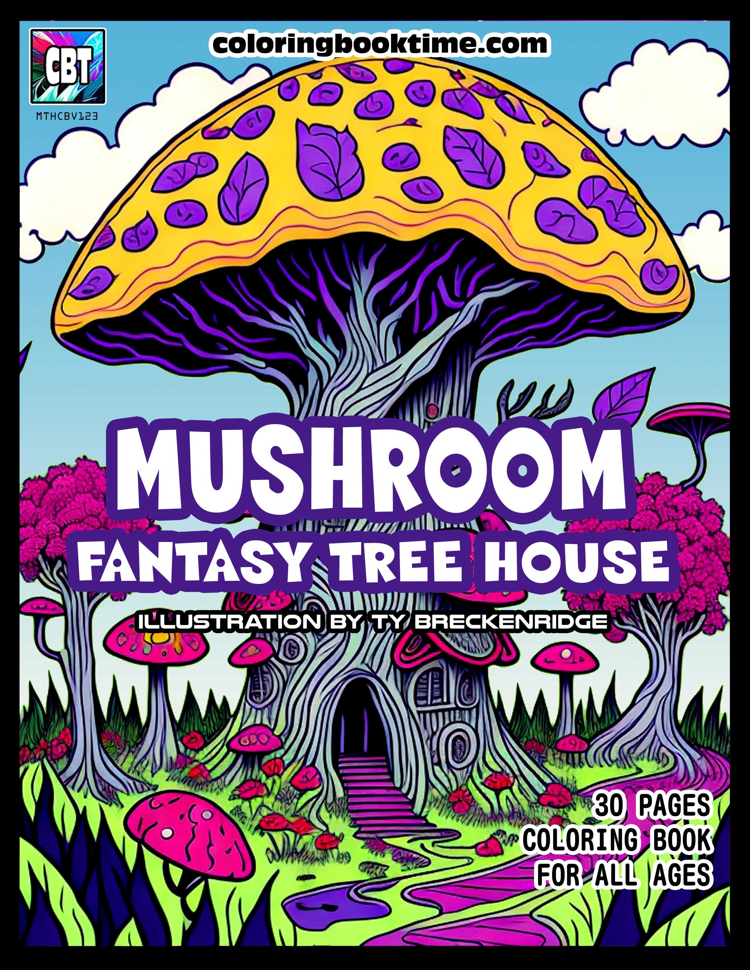 Mushroom Fantasy Tree House Coloring Book Front Cover